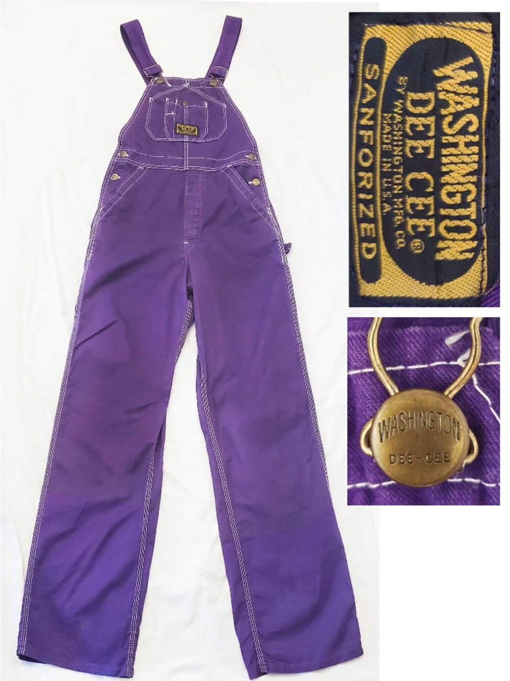 Vintage 60's/70's Washington Dee Cee Sanforized PURPLE Bib Overalls Dungarees